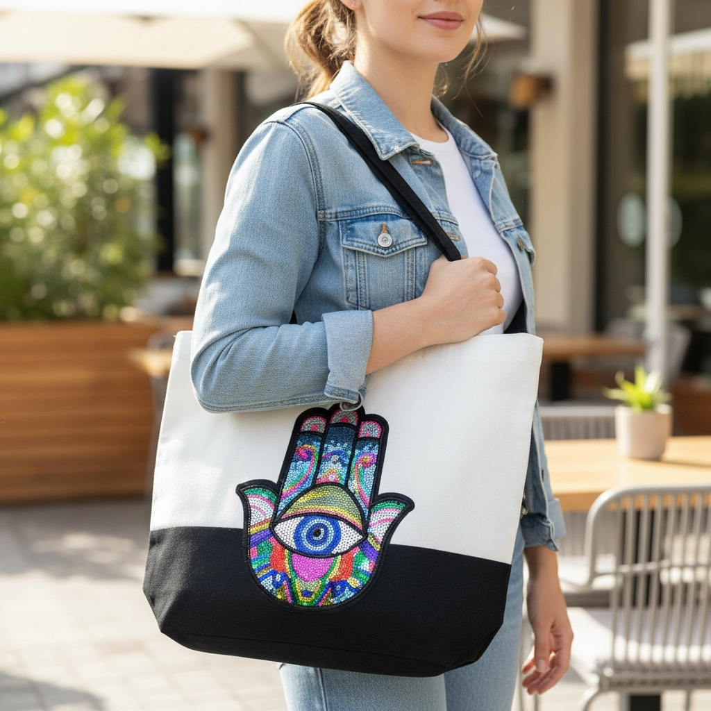 HAMSA COTTON TOTE - handcrafted