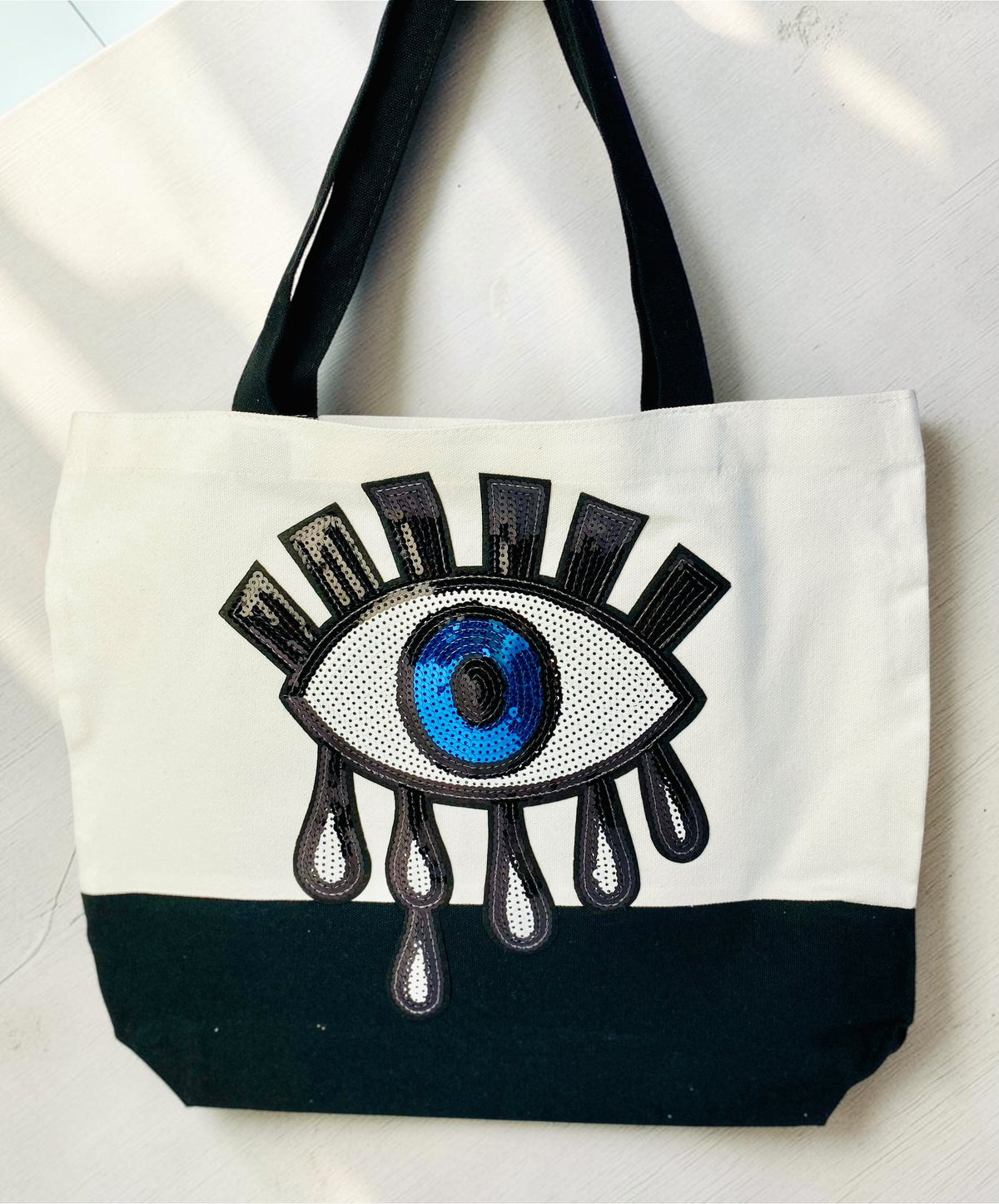 EVIL EYE PROTECTION COTTON TOTE - TEAR DROPS