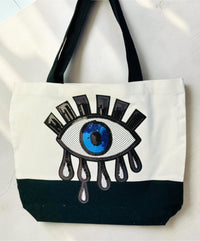 EVIL EYE PROTECTION COTTON TOTE - TEAR DROPS