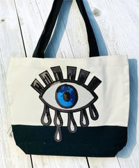 EVIL EYE PROTECTION COTTON TOTE - TEAR DROPS